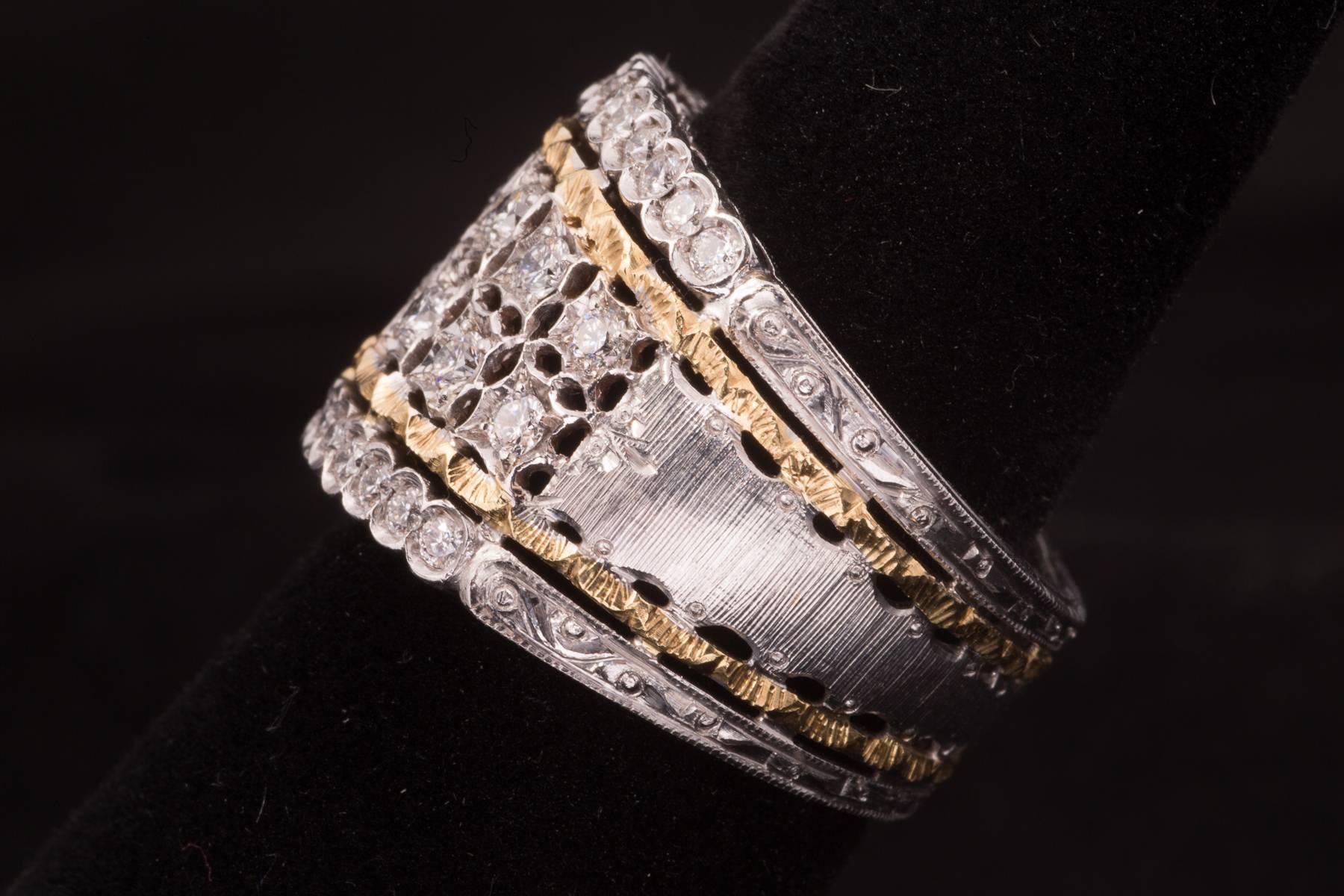 Fabulous Mario Buccellati Diamond Two Color Gold Ring In Good Condition In New Orleans, LA