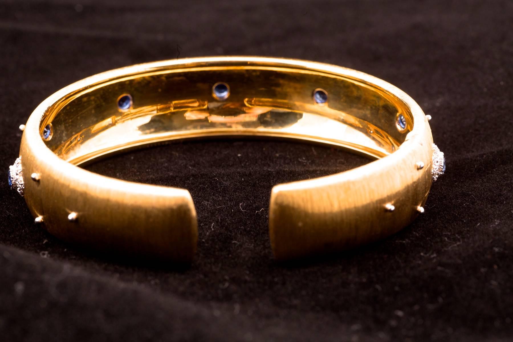 Buccellati Sapphire Diamond Gold Macri Cuff Bracelet In Excellent Condition In New Orleans, LA