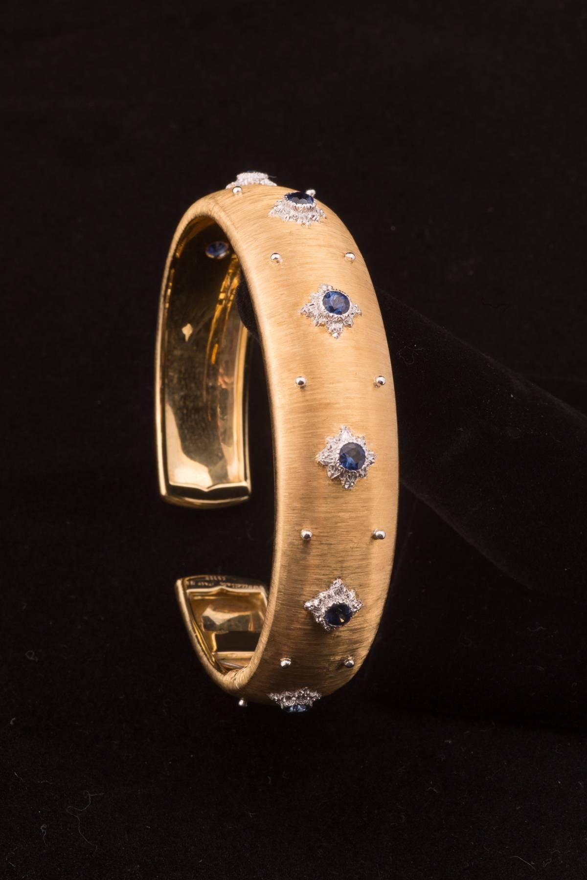 Women's Buccellati Sapphire Diamond Gold Macri Cuff Bracelet