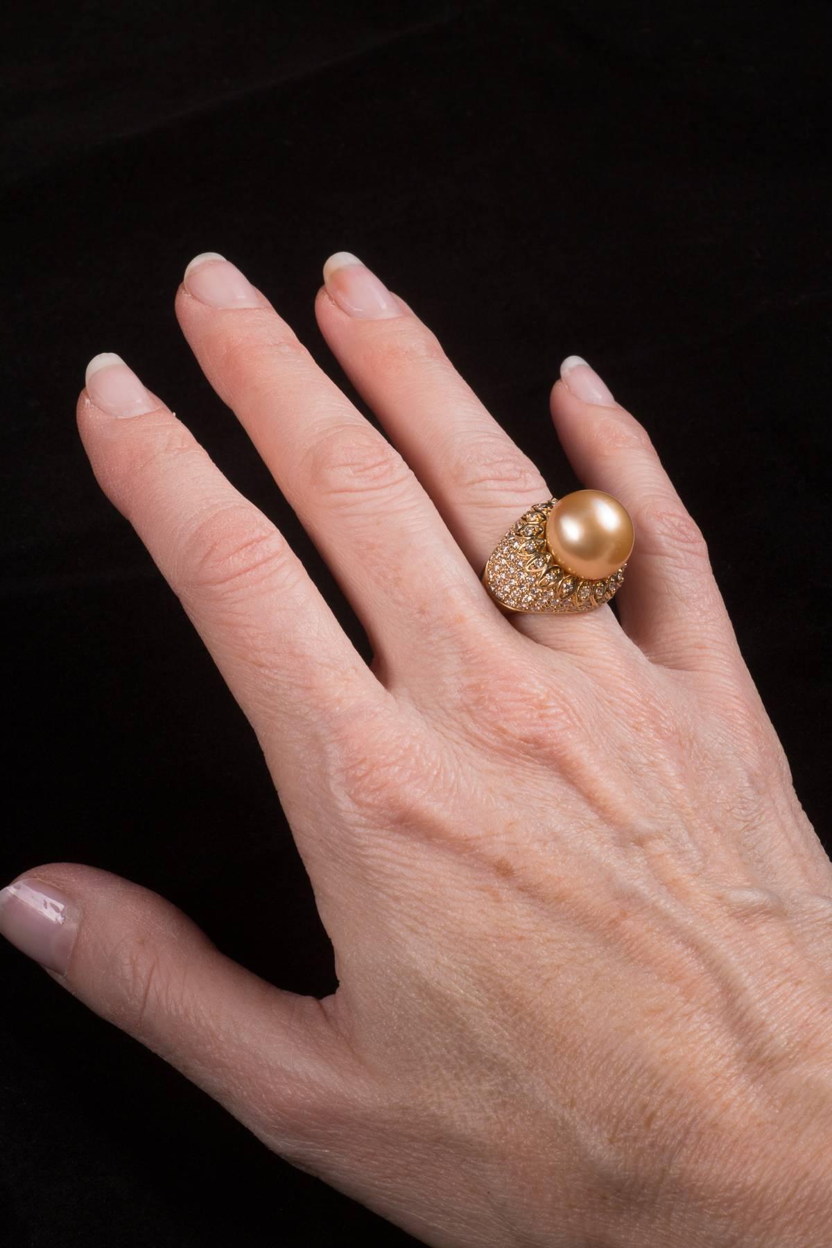 Golden Pearl Diamond Gold Ring 1