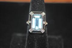 Art deco Aquamarine.Onyx and Diamond Ring