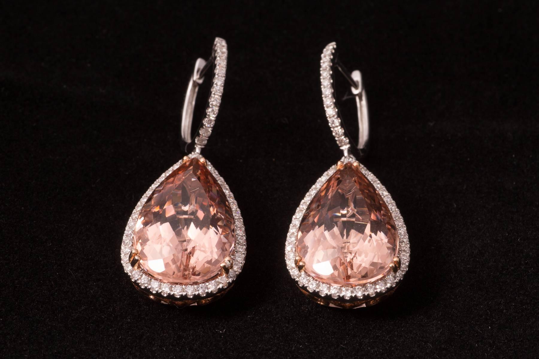 Contemporary Magnificent Morganite Diamond Gold Earrings