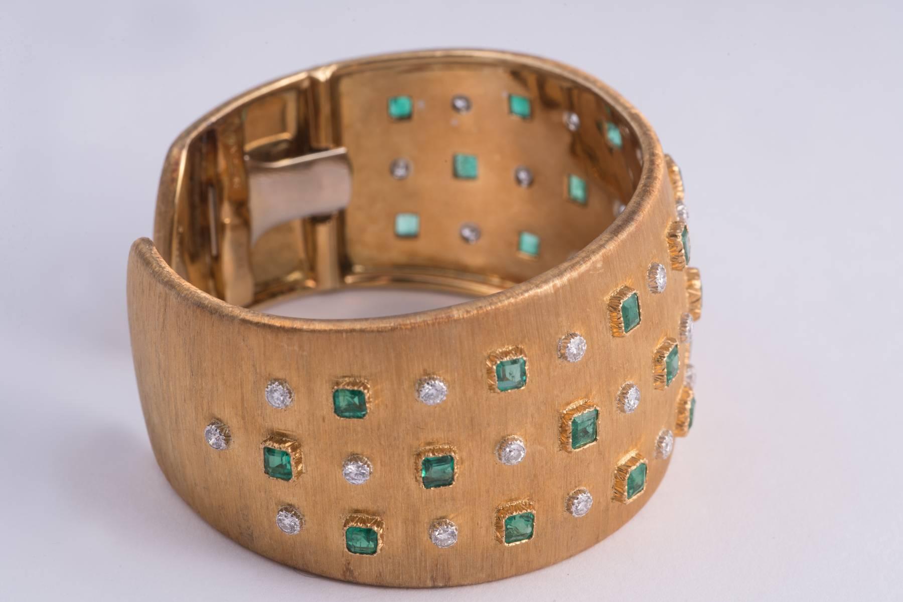 Women's Buccellati Diamond and Emerald Cuff Bracelet