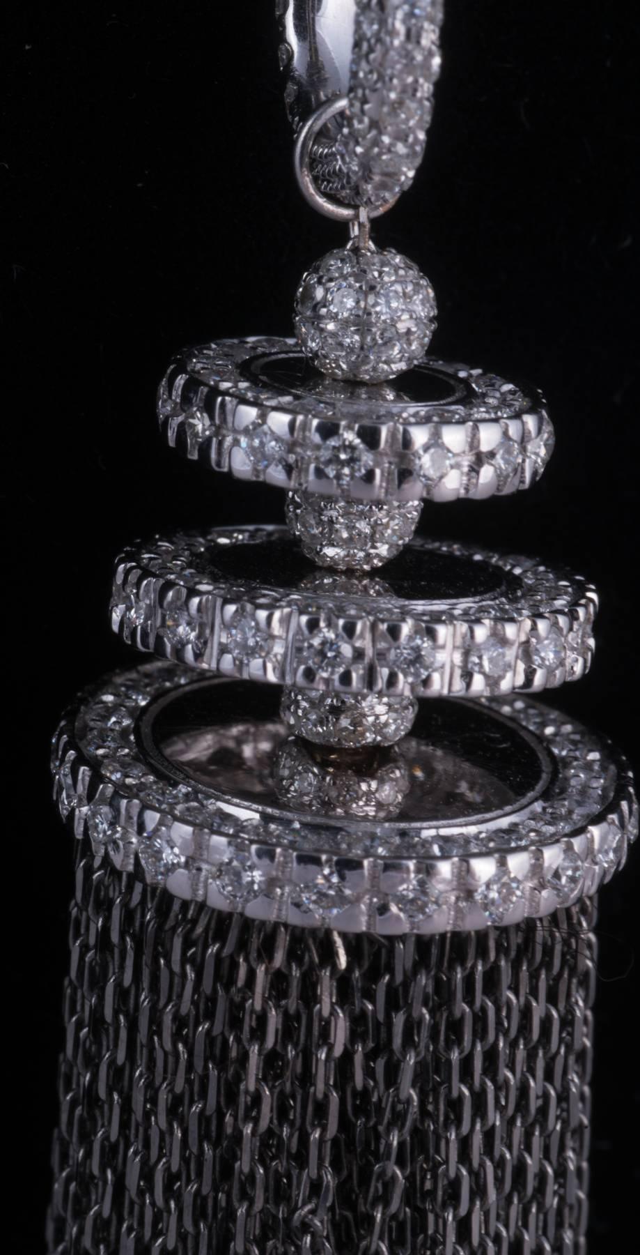 Women's or Men's Magnificent White Diamond Gold Tassel Necklace For Sale