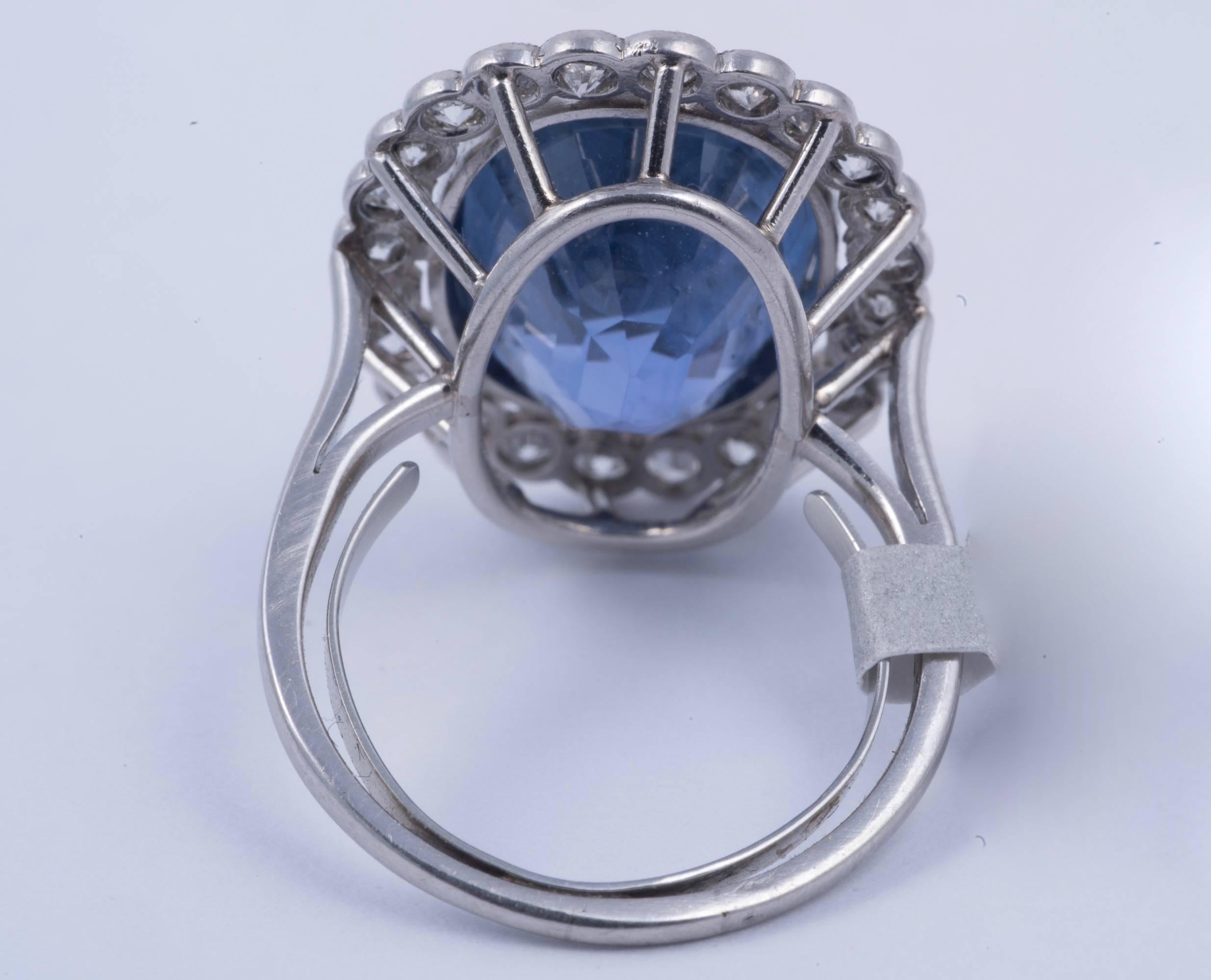 Oval Cut 12.41ct Natural Blue Sapphire and Diamond Ring