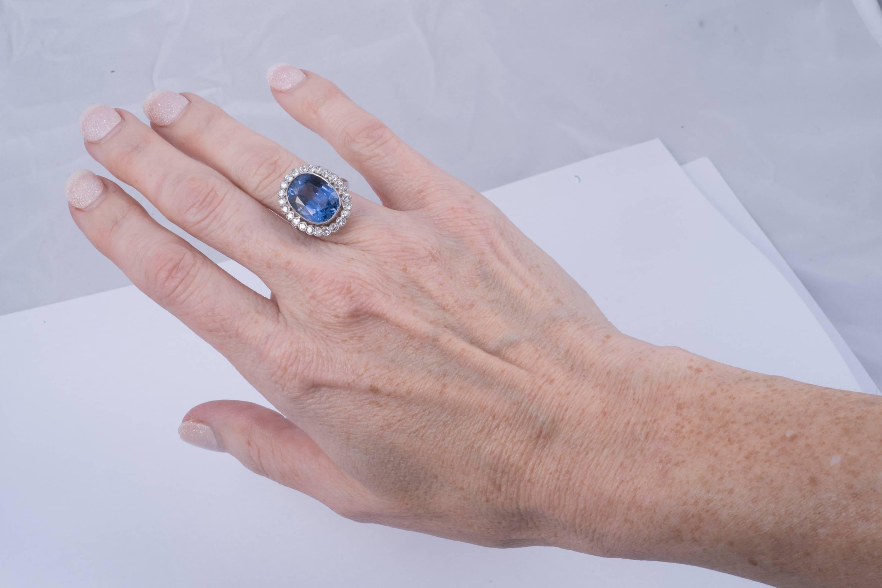 12.41ct Natural Blue Sapphire and Diamond Ring In Excellent Condition In New Orleans, LA