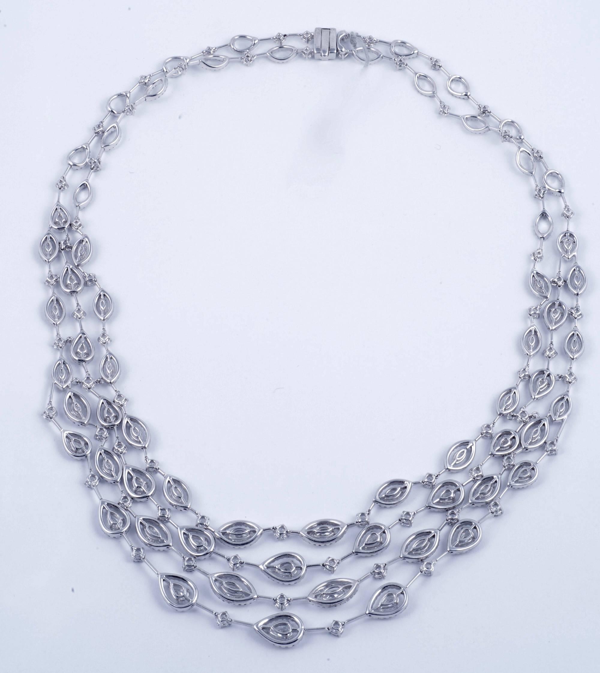 Magnificent Diamond Necklace with Four Stands of Marquise and Pear cut diamonds