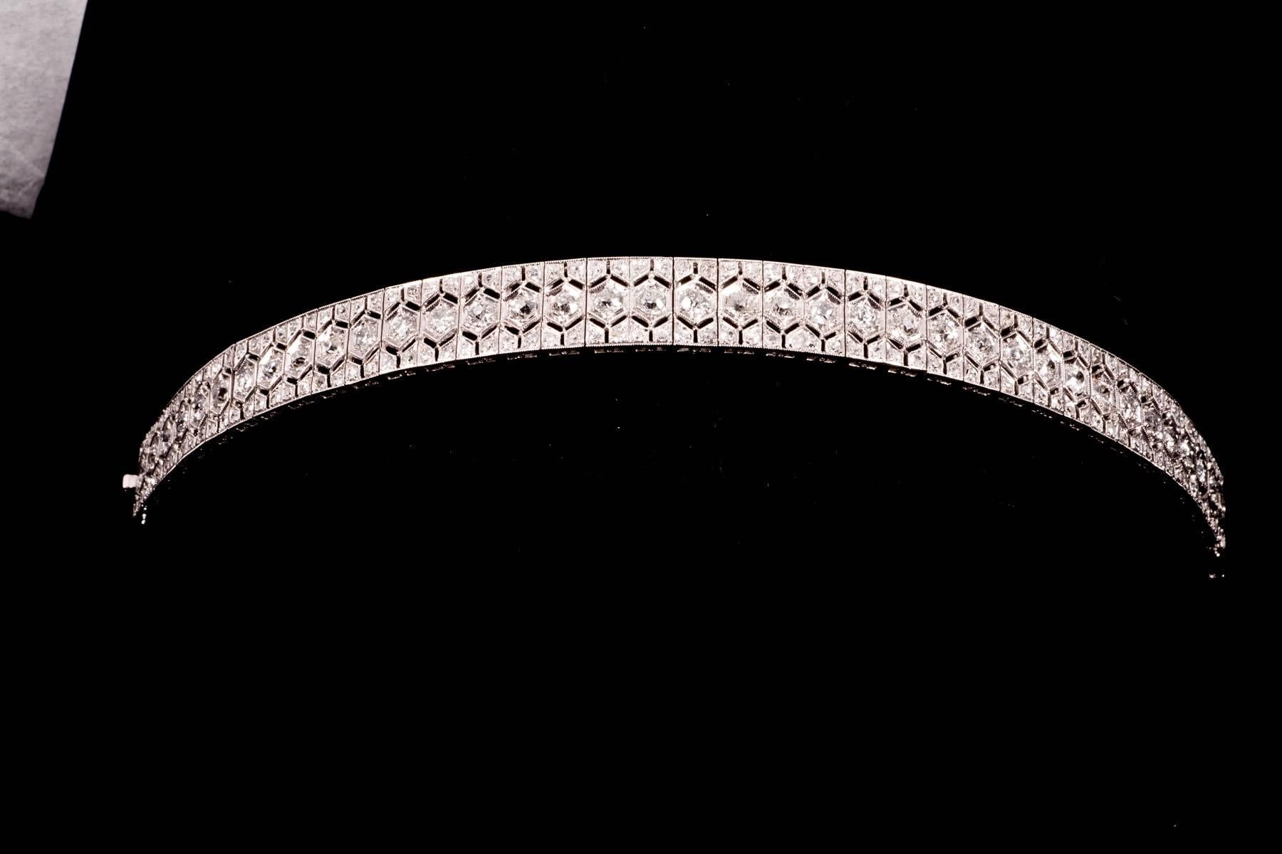 Art Deco Diamond Platinum Link Bracelet 1