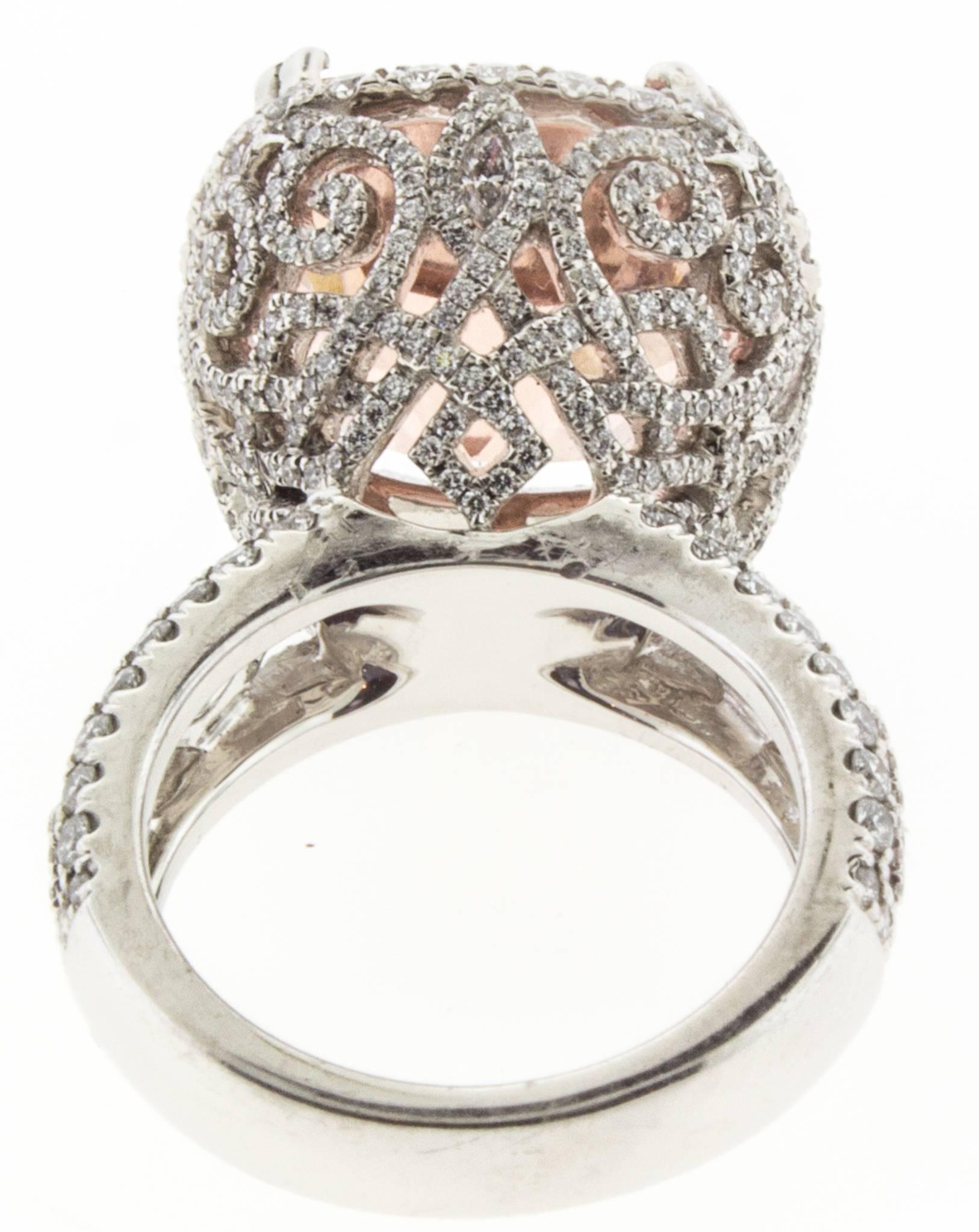 Women's Jonathan Duran 13.5 Carat Morganite with 3.5 Carat Diamond Platinum Ring For Sale