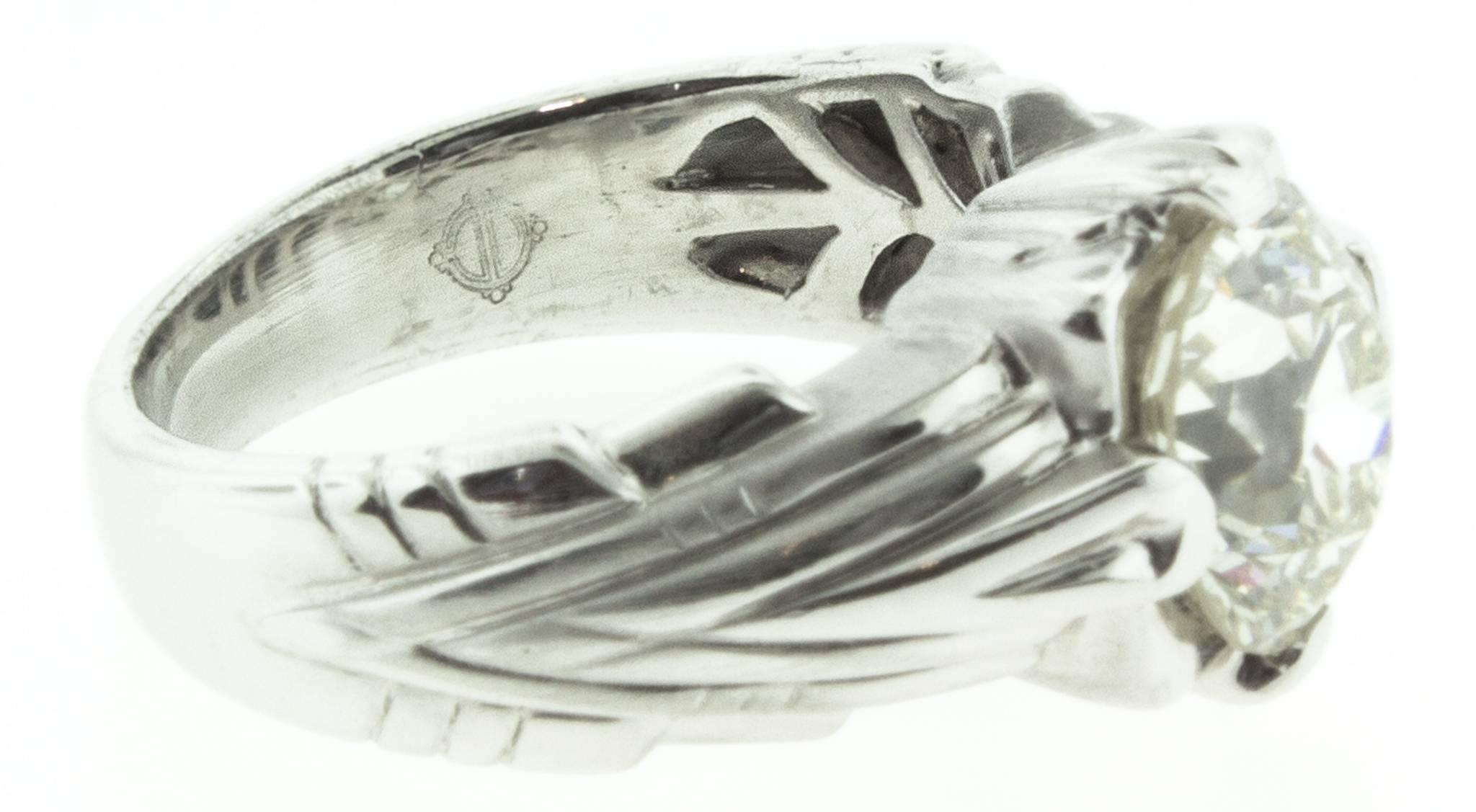 Art Deco Jonathan Duran GIA Certified 2.76 Carat Diamond Platinum Engagement Ring  For Sale