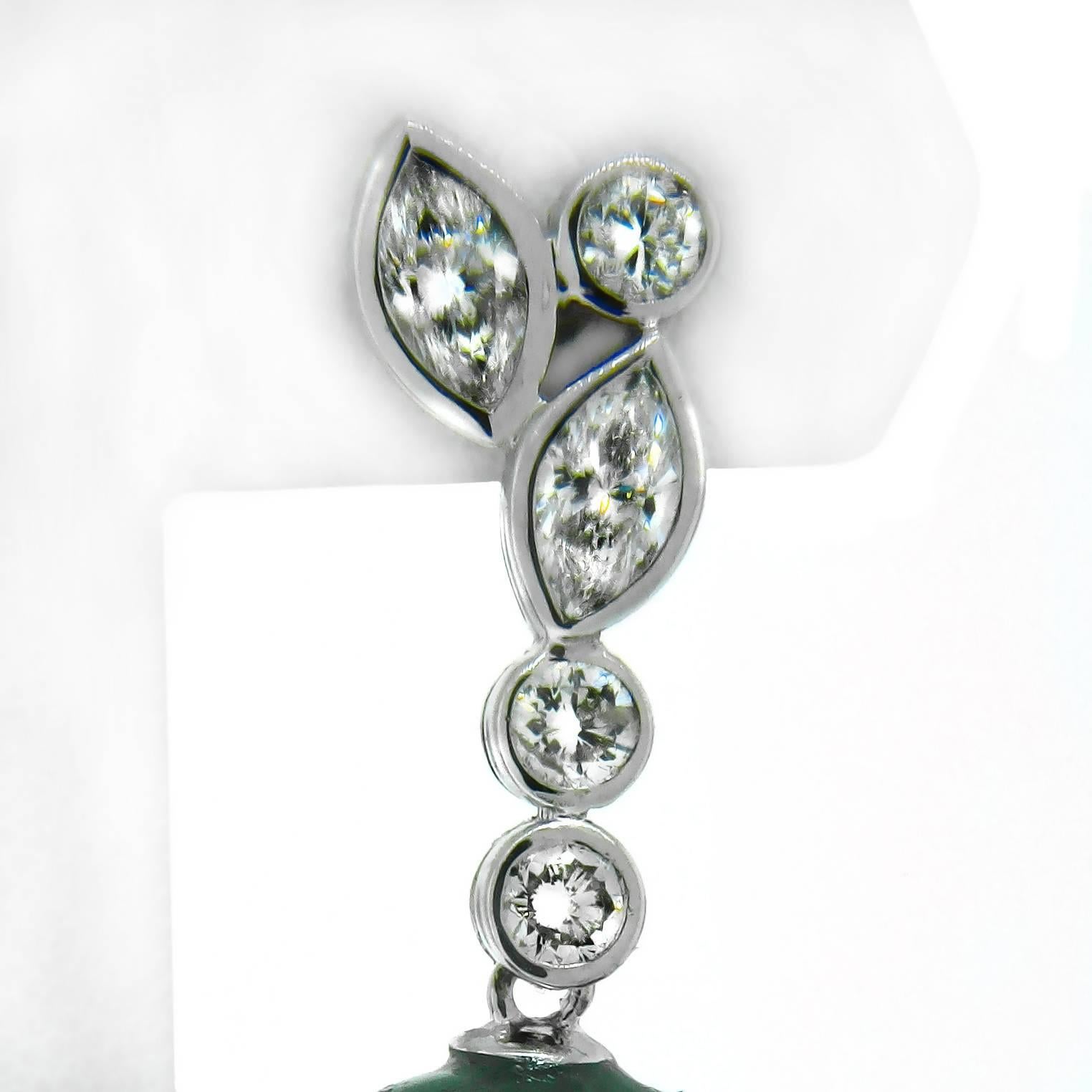 Baroque 20 Carat Natural Emerald Drop White Diamond Platinum Earrings For Sale