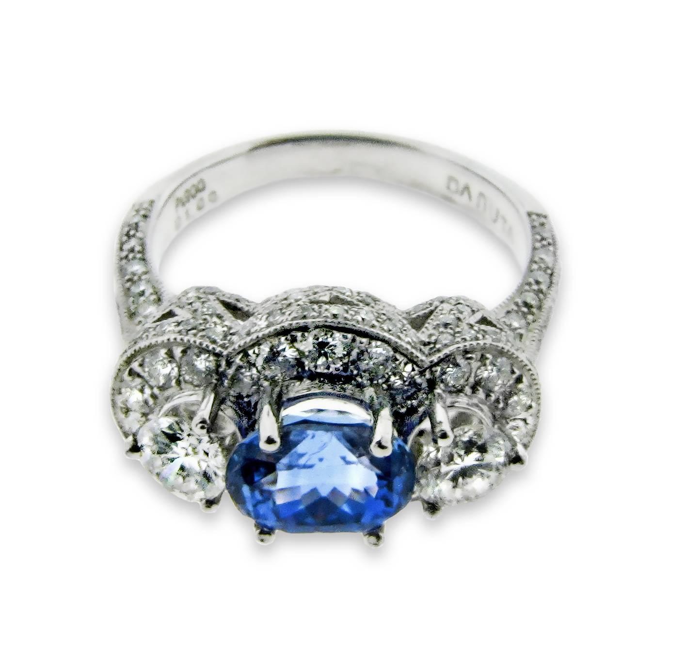 Women's Natural 2.11 Carat Sapphire 1.50 Carat Diamond Platinum Cocktail Ring For Sale