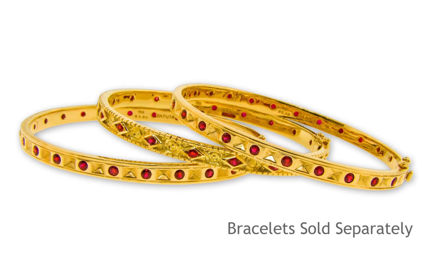 .95 Carat Ruby Yellow Gold Celtic Carving Design Bangle Bracelet In New Condition For Sale In Santa Fe, NM