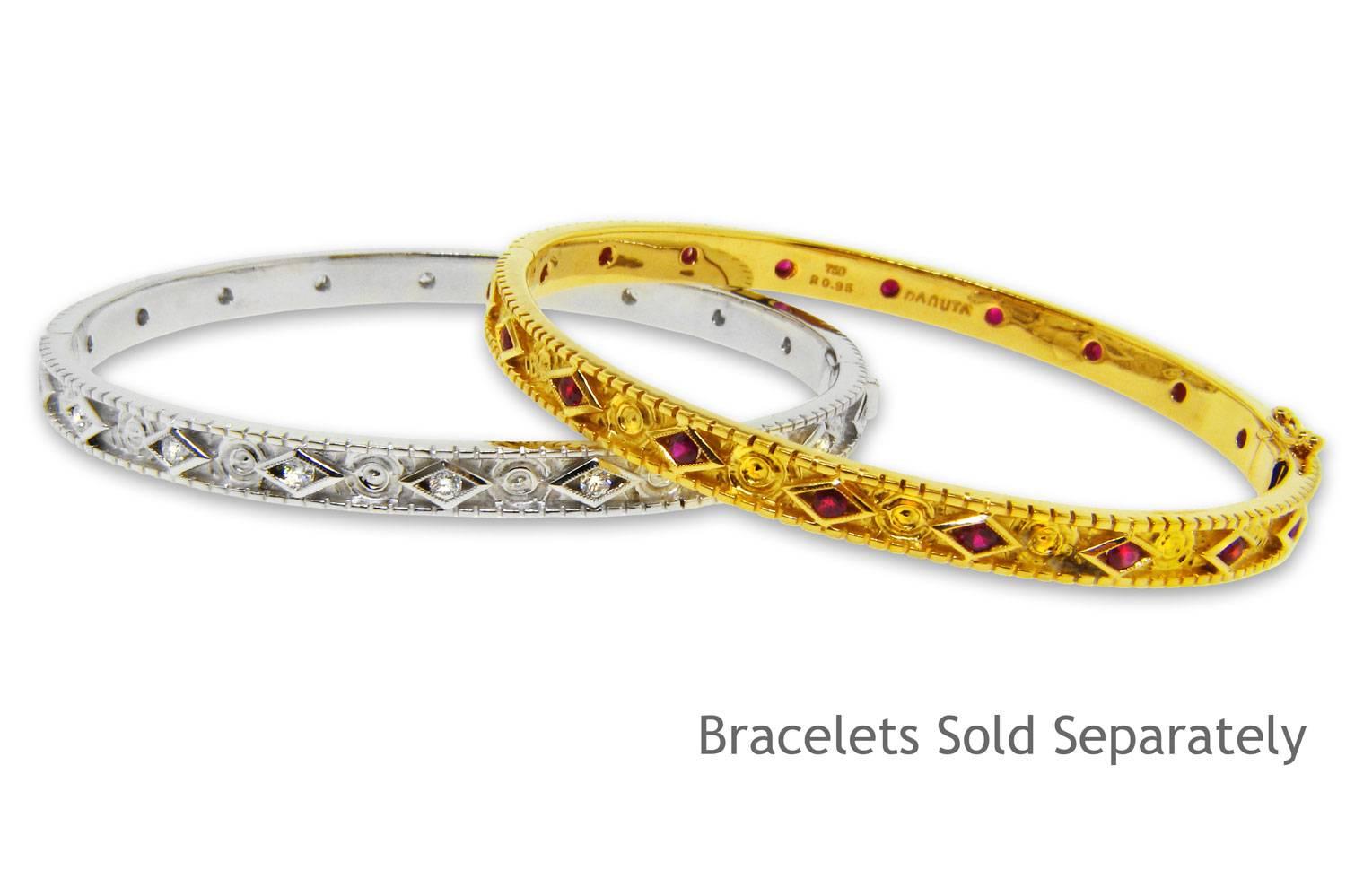 Women's .95 Carat Ruby Yellow Gold Celtic Carving Design Bangle Bracelet For Sale