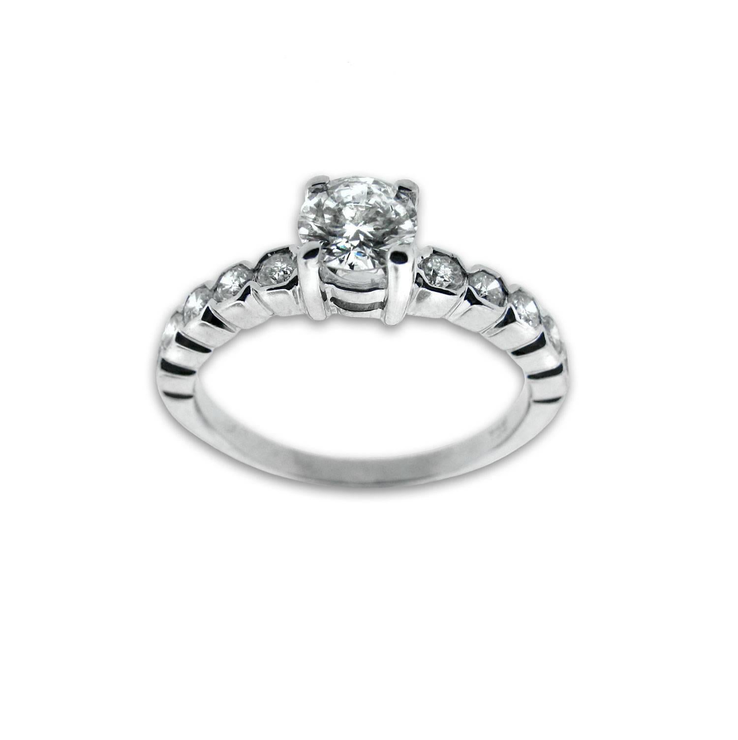 Contemporary Estate Diamond Engagement Ring .50 Total Carat Diamonds, 14 Karat White Gold For Sale