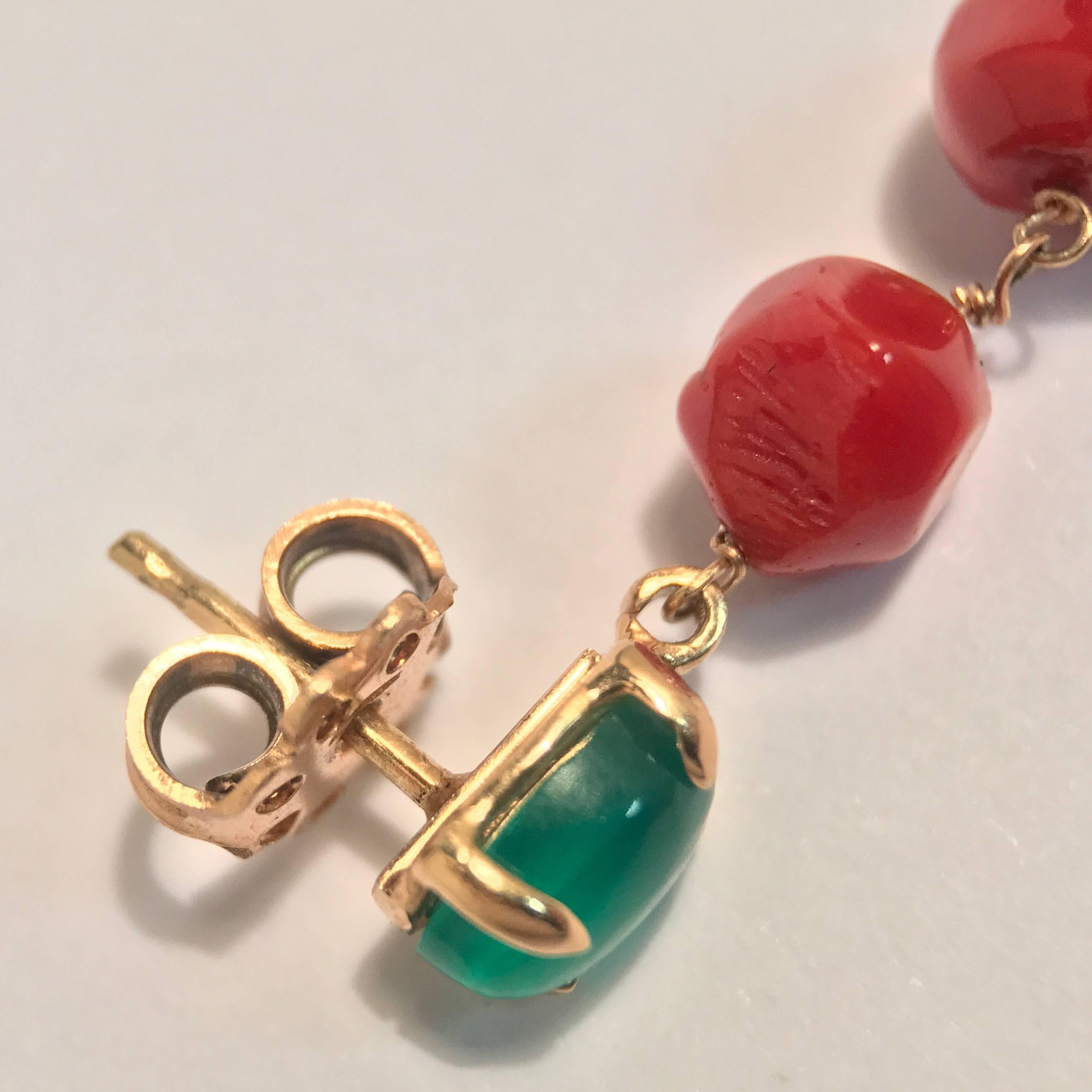 Corals and Jades Yellow Gold Chandelier Earrings 1