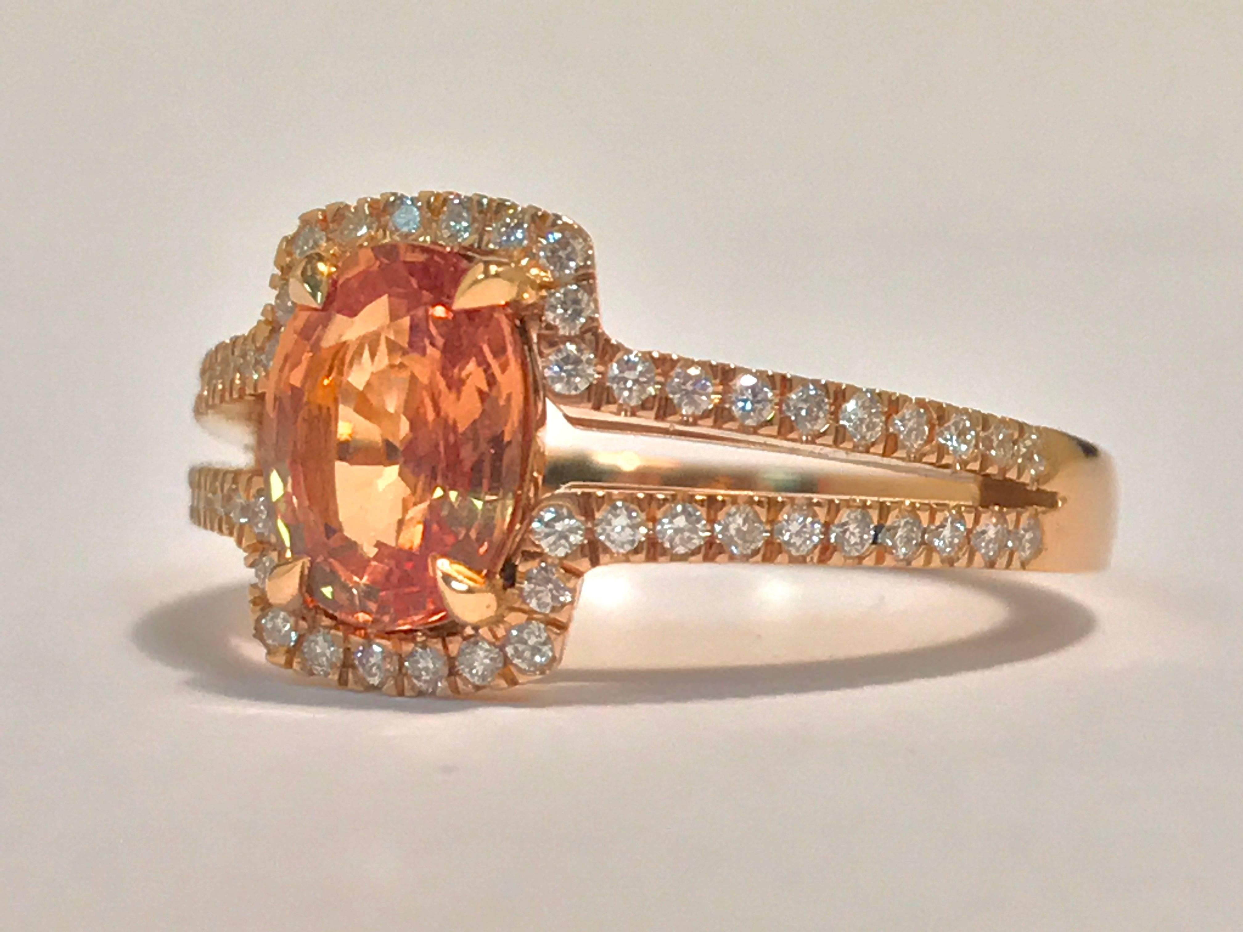 Orange Sapphire and Diamonds Pink Gold Ring In New Condition In Vannes, FR