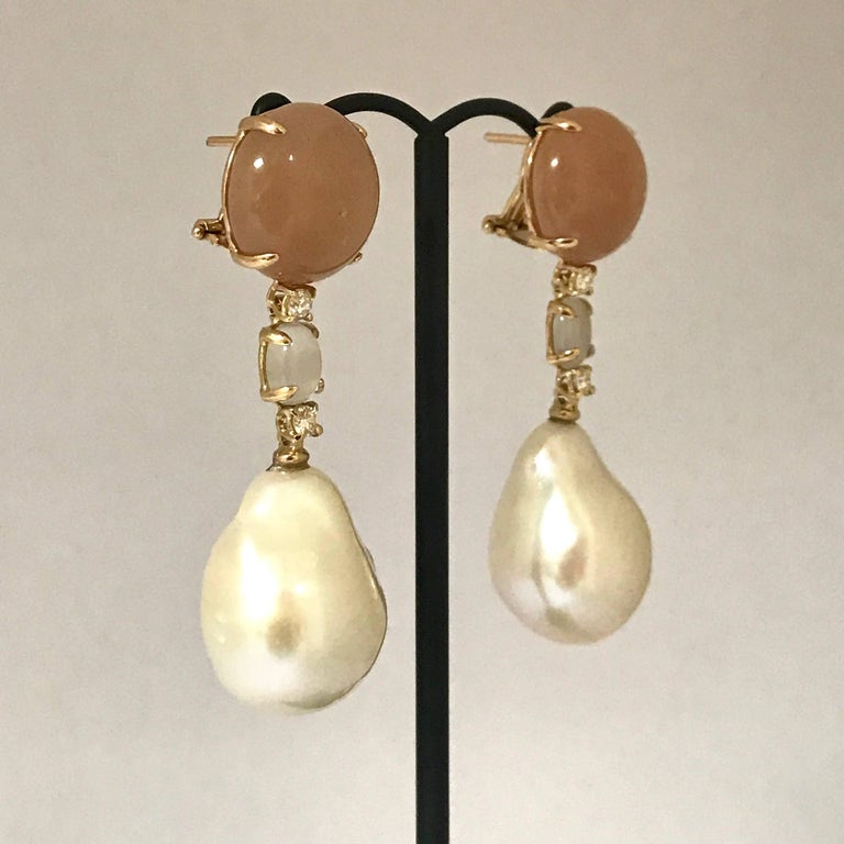 Peach Moonstone Lily Earrings