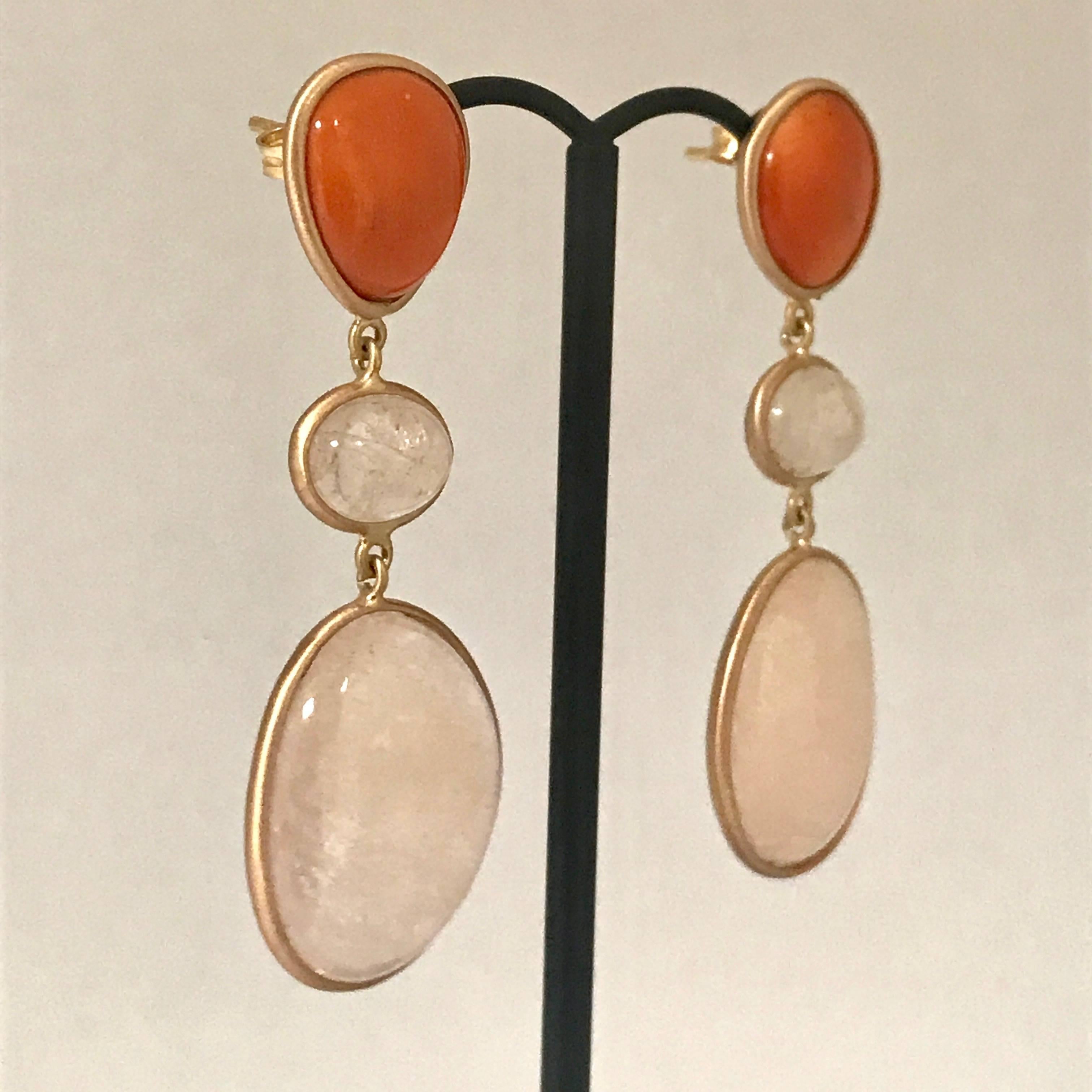 Coral and Morganite Pink Gold Earrings In New Condition In Vannes, FR