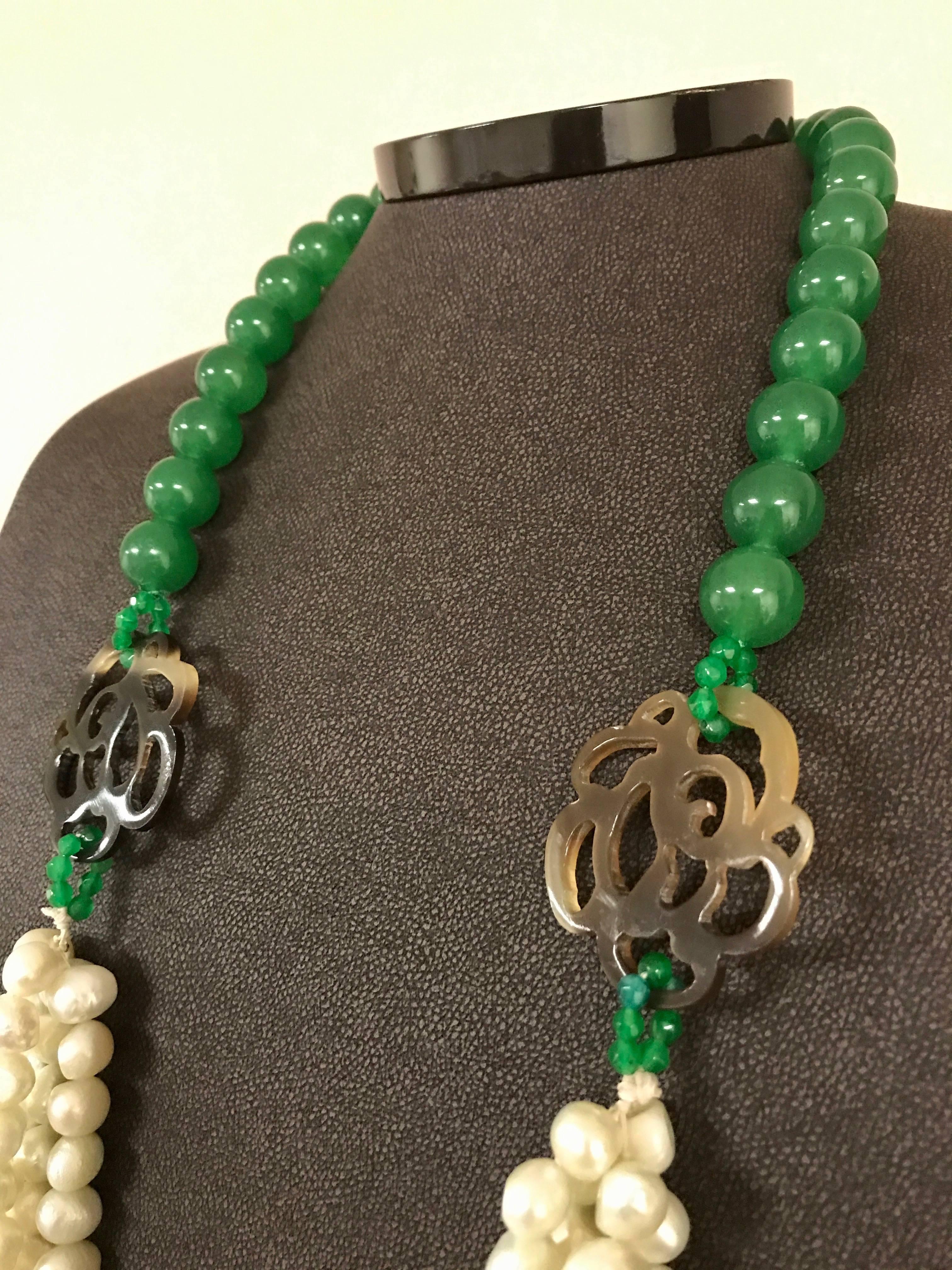 Baroque Pearls and Green Pearls Necklace In Excellent Condition In Vannes, FR