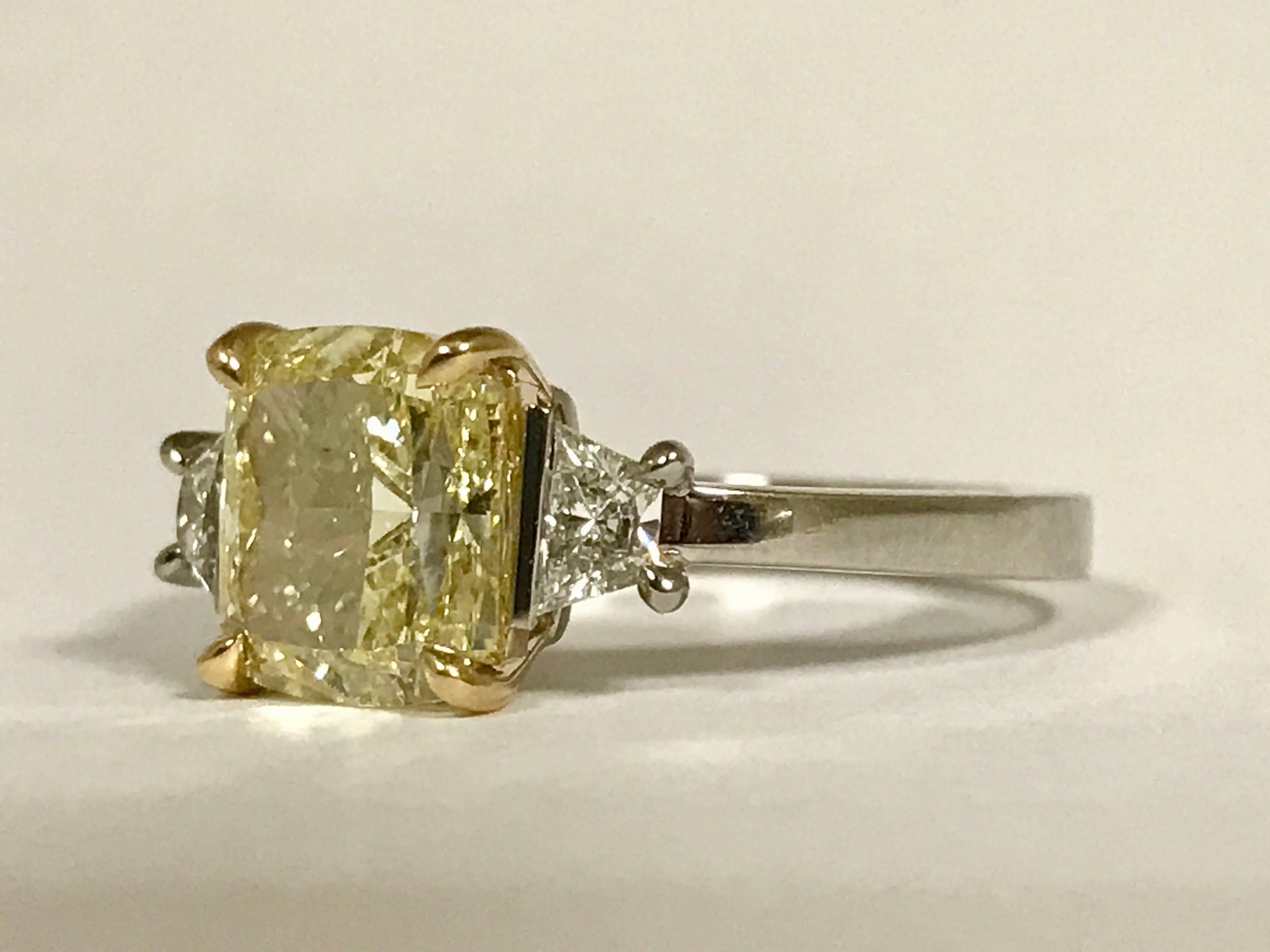 Art Deco Fancy Yellow Diamond 2.42 Carat GIA Certified Platinum Ring