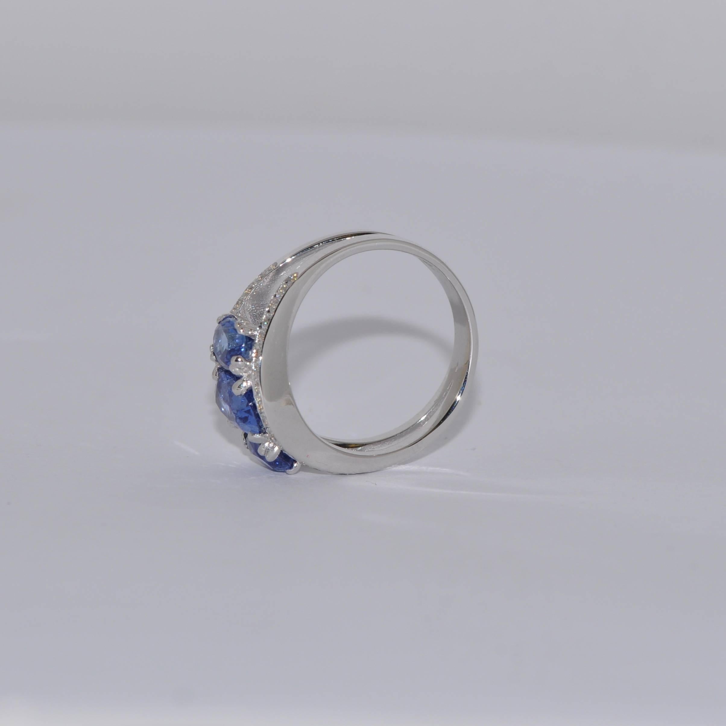 Oval Cut Blue Sapphires 3.0 Carat and White Diamonds White Gold Ring
