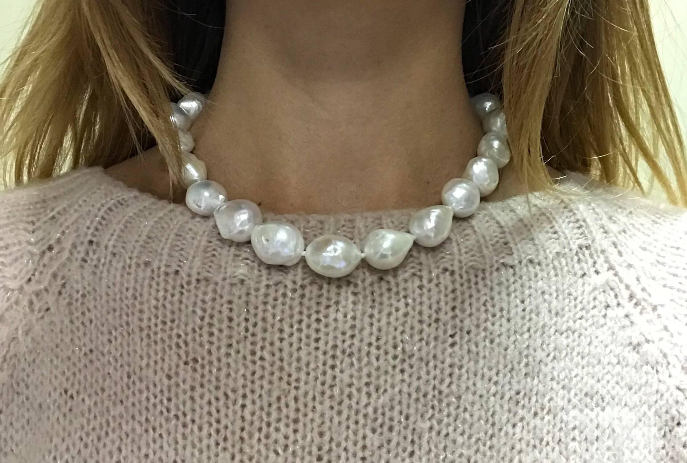 Baroque Pearls Diamonds and White Gold Clasp Necklace 1