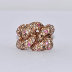 Black and White Diamonds with Pink Sapphires Yellow Gold Interlaced Ring
