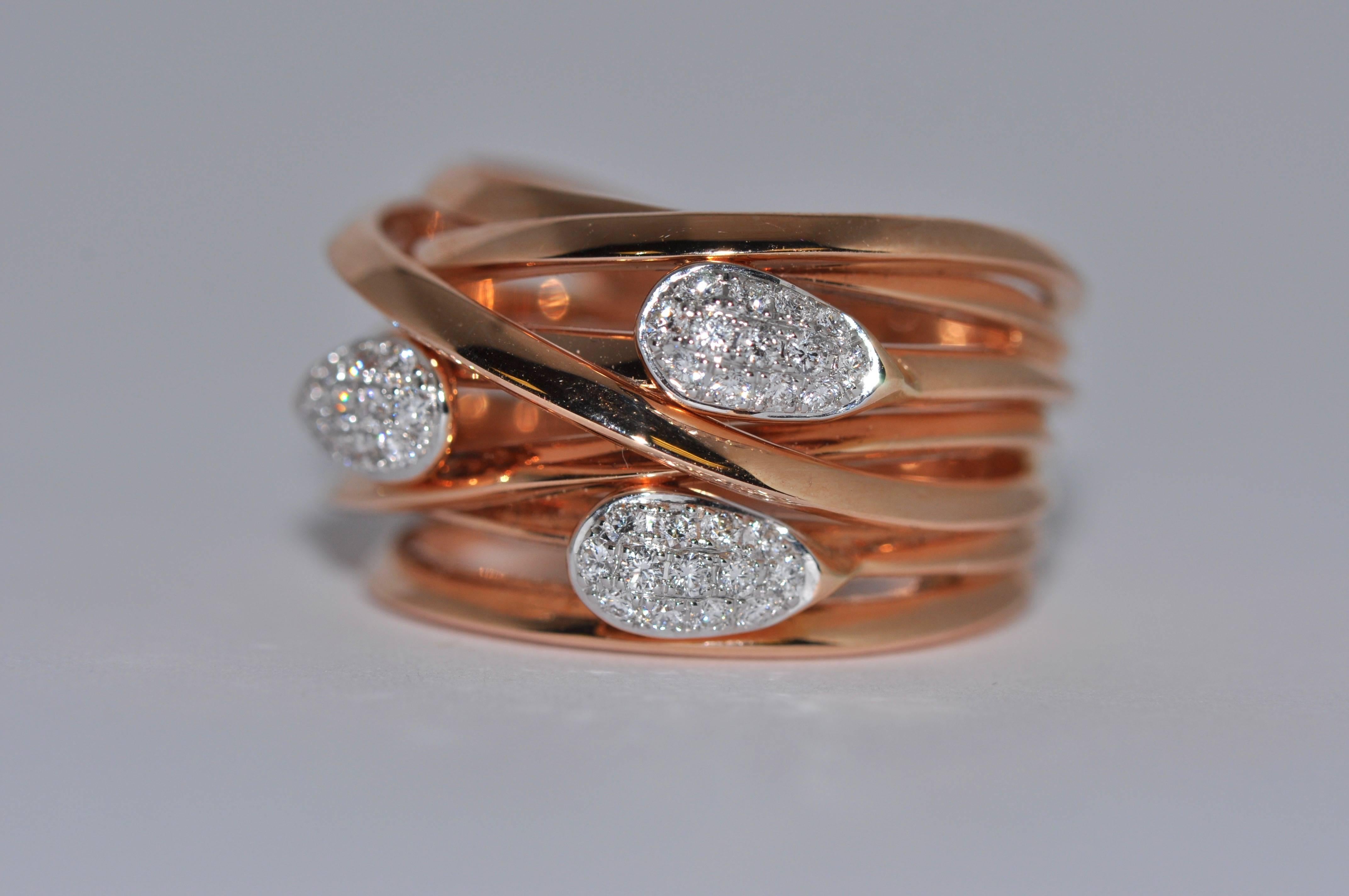 Diamonds 0.32 Carat and Rose Gold 18 Carat Cocktail Ring In New Condition In Vannes, FR