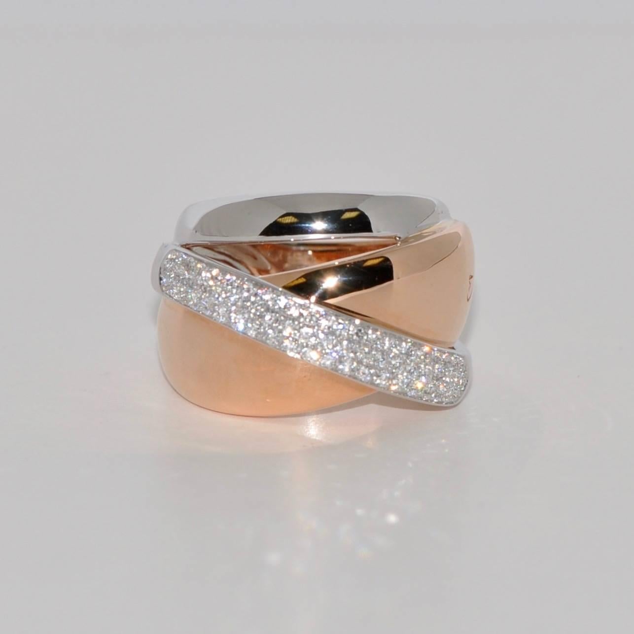 White Diamonds Rose Gold and White Gold 18 Carat Fashion Ring In New Condition In Vannes, FR