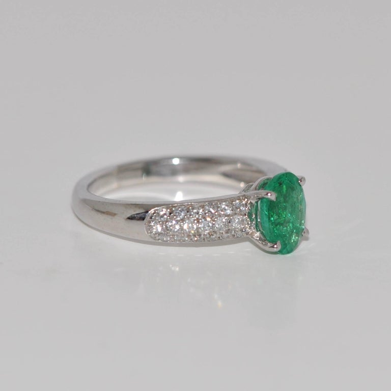 Oval Emerald and White Diamonds on White Gold 18 Carat Engagement Ring ...