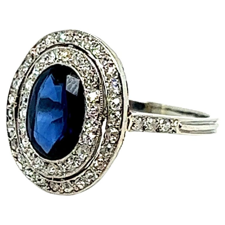 French Ring Blue Sapphire Platinum For Sale