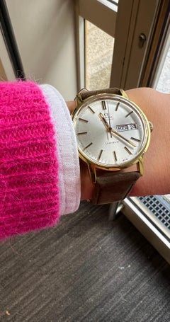 Omega Watch Gold Plated Case Suede Strap