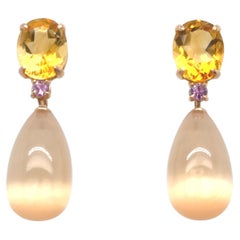 Orecchini d'oro 18 ct Citrino Zaffiro rosa 0, 14 ct Idro Pietre di luna color pesca chiaro