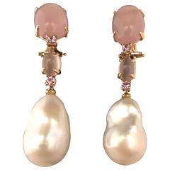 Cultured Pearl Quartz and Tourmaline Pink Gold Earrings 9