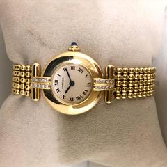 Cartier Yellow Gold Paving Diamonds Colisee Quartz Ladies Wristwatch