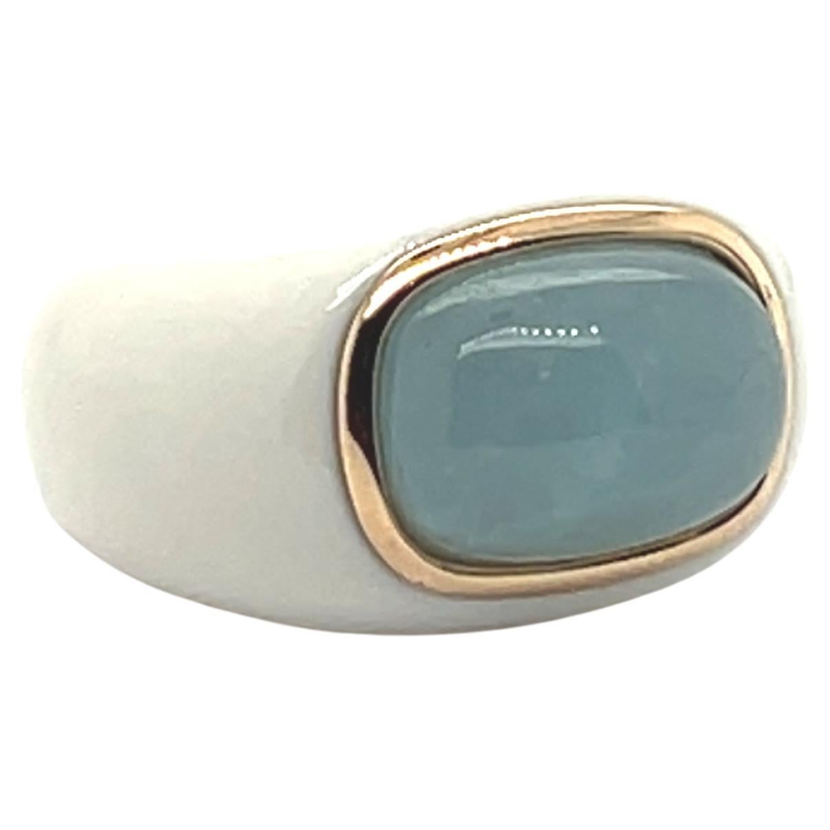 Ring aus 18 Karat Roségold mit Aquamarin und weißem Achat im Angebot