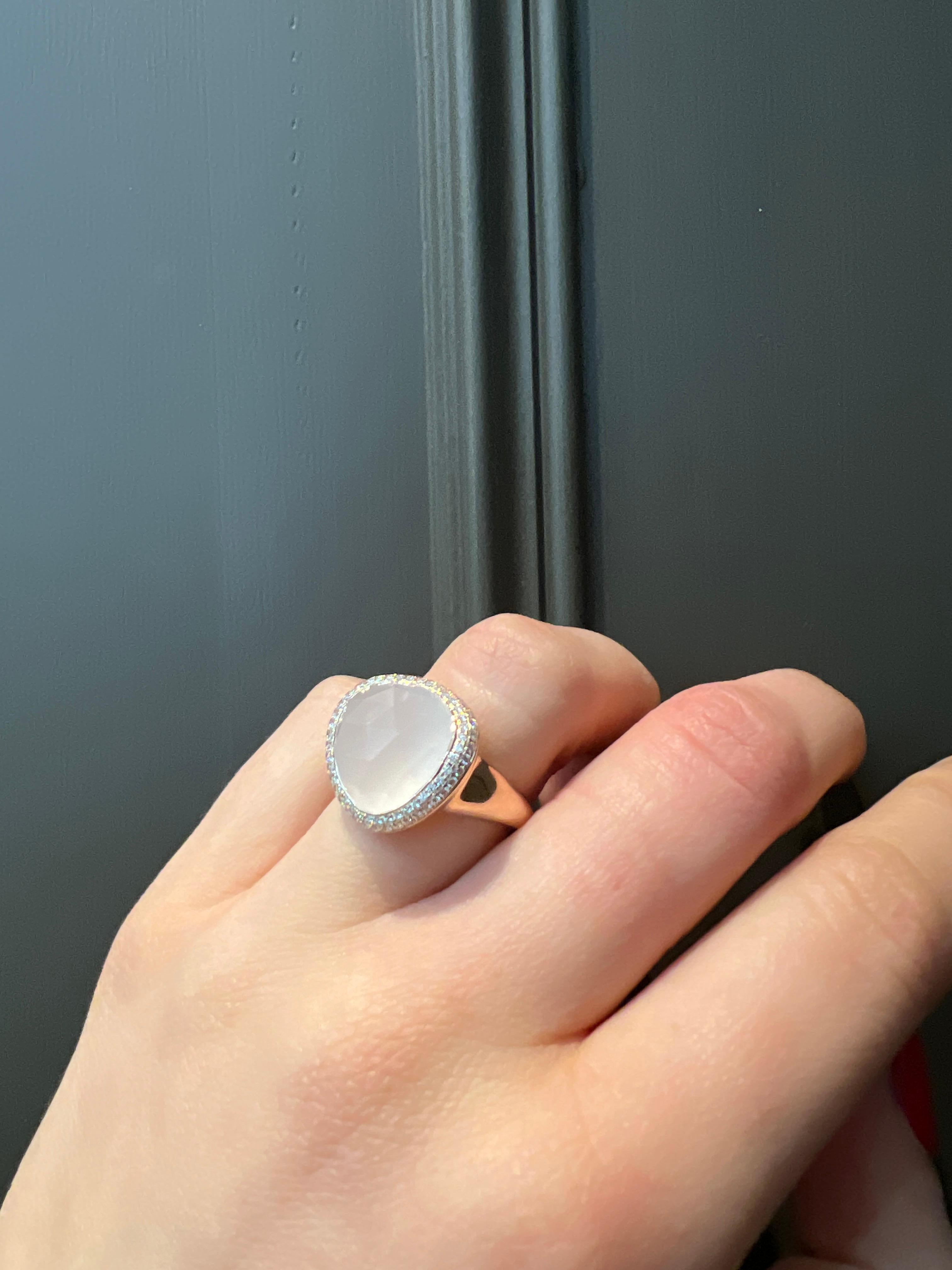 Donna Anello in oro rosa 18 carati con quarzo bianco e diamante da 8,05 carati in vendita