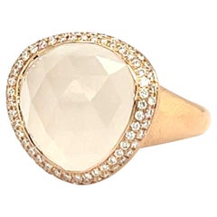 18K Rose Gold 8.05 ct White Quartz and Diamond Ring