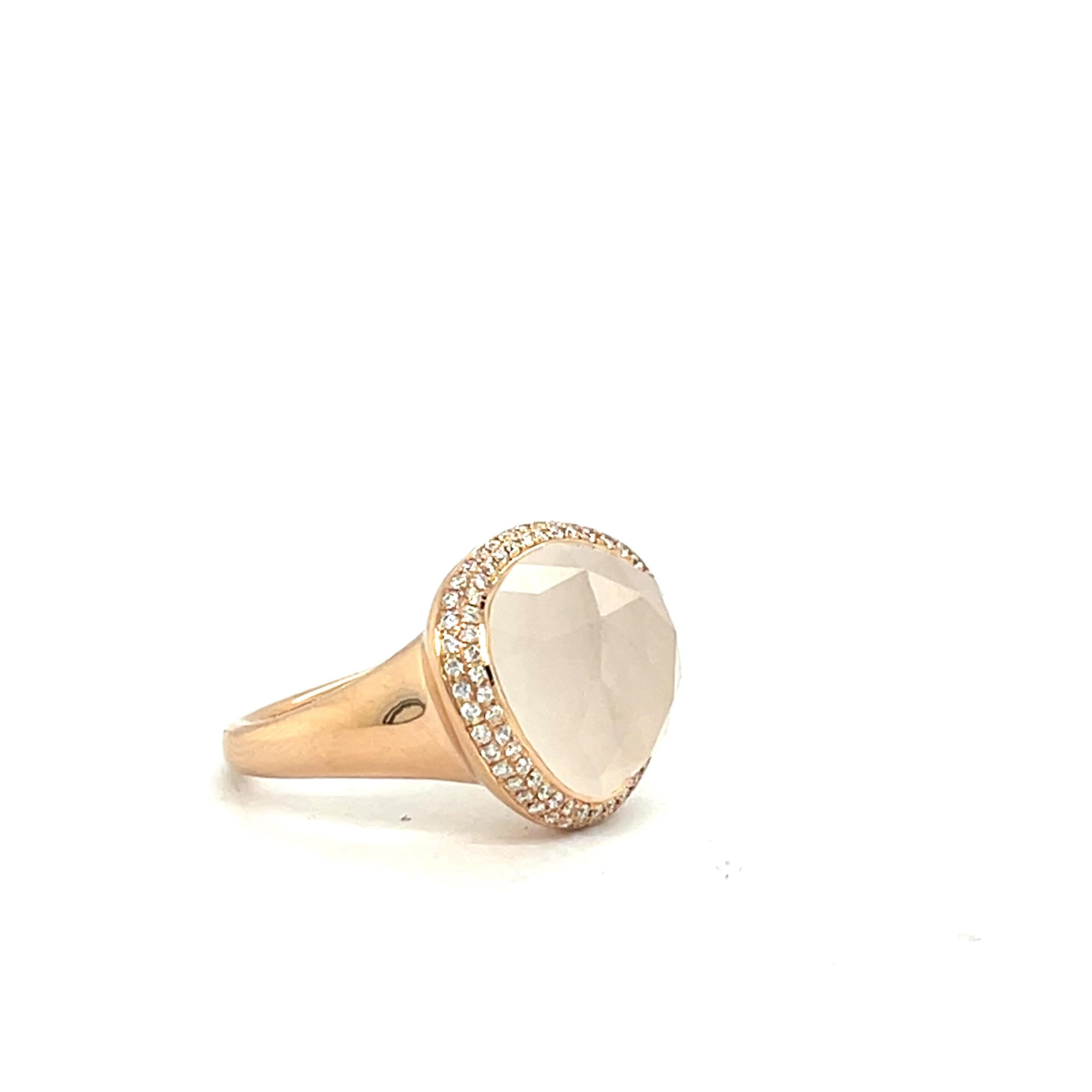 Anello in oro rosa 18 carati con quarzo bianco e diamante da 8,05 carati In condizioni Nuovo in vendita a Vannes, FR