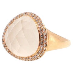 18K Rose Gold 8.05 ct White Quartz and Diamond Ring