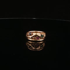 Antique 18ct Yellow Gold Ring with Ruby, Sapphire, Emerald, 1960s