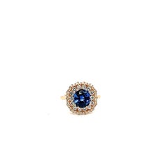 18 Carat Rose Gold with Cushion-Cut Ceylon Blue Sapphire and Diamonds Ring