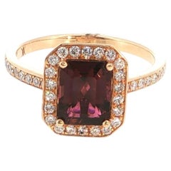 18K Rose Gold Ring with Emerald Cut Tourmaline and Diamond Paving