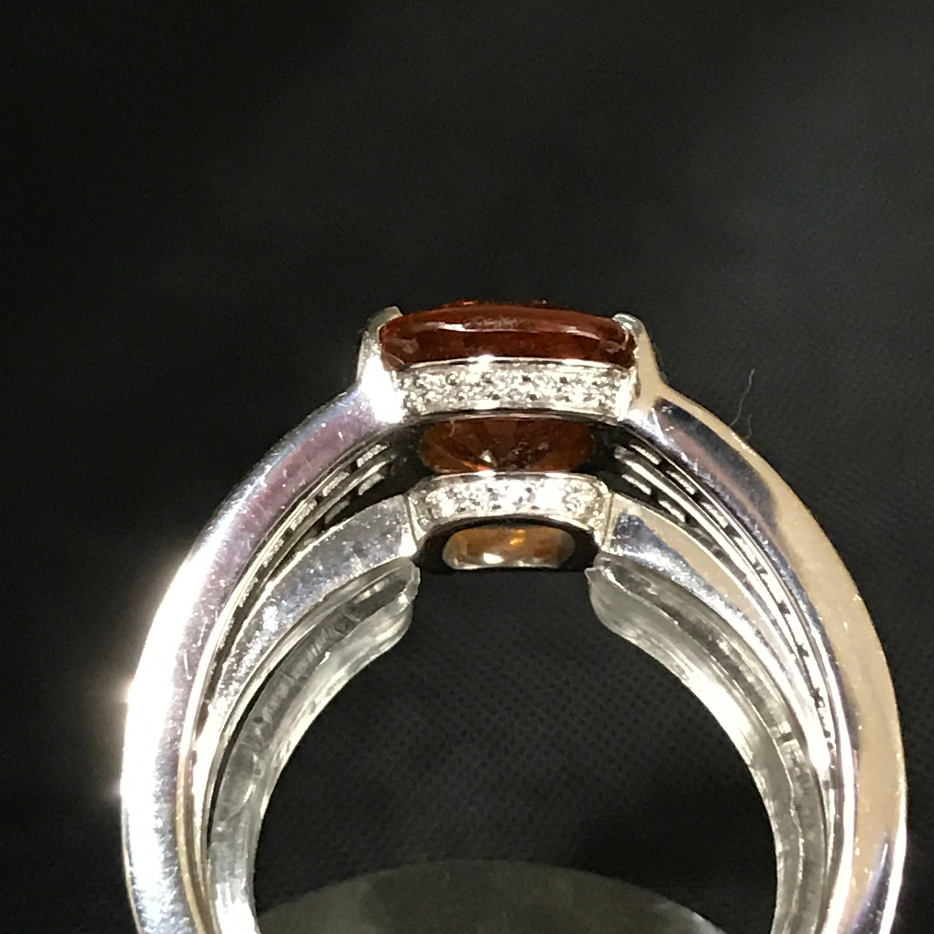 Modern Orange Sapphire Diamonds and White Gold Ring with a Certificate.