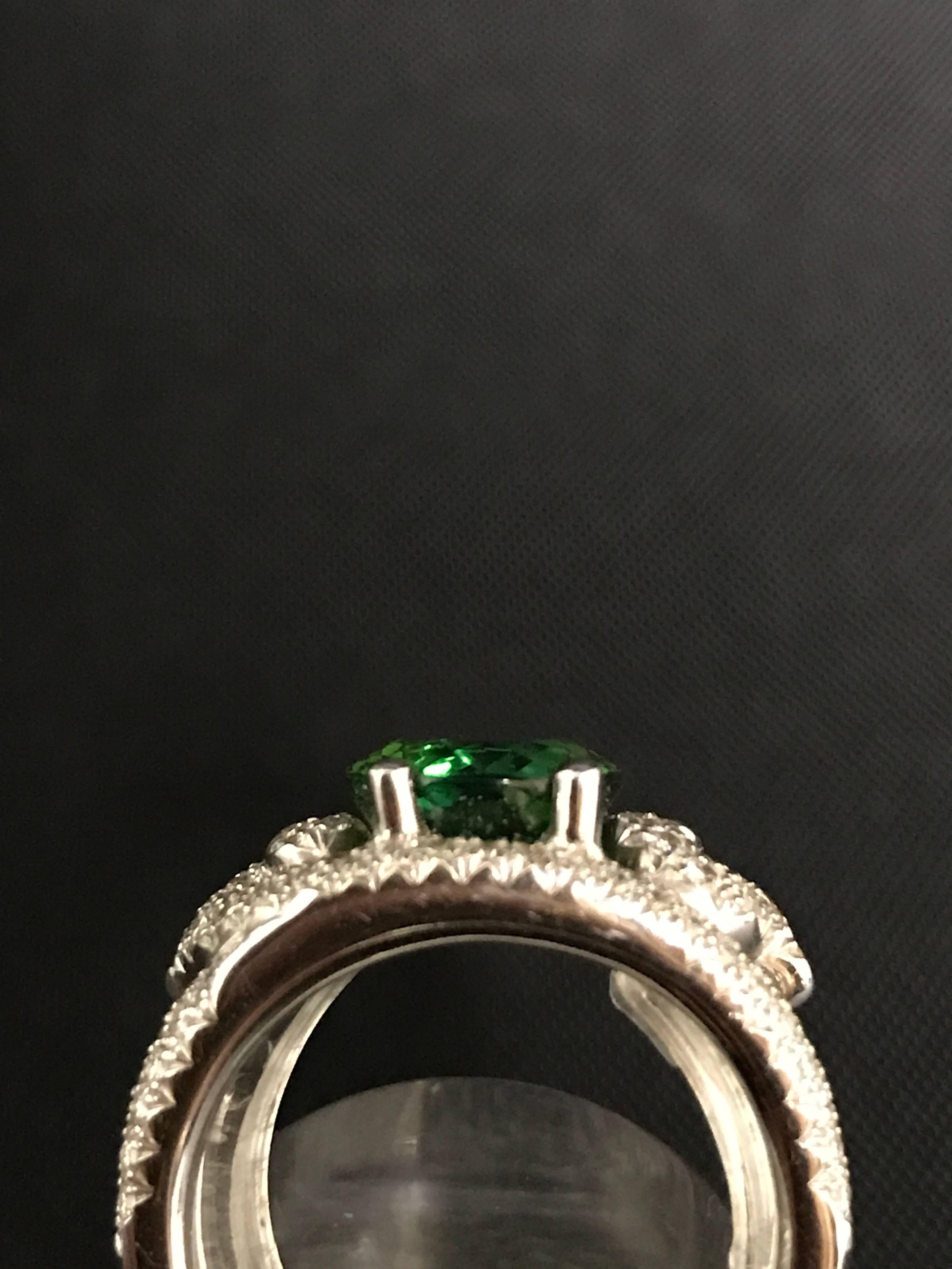 Green Peridot Diamonds White Gold Ring 1