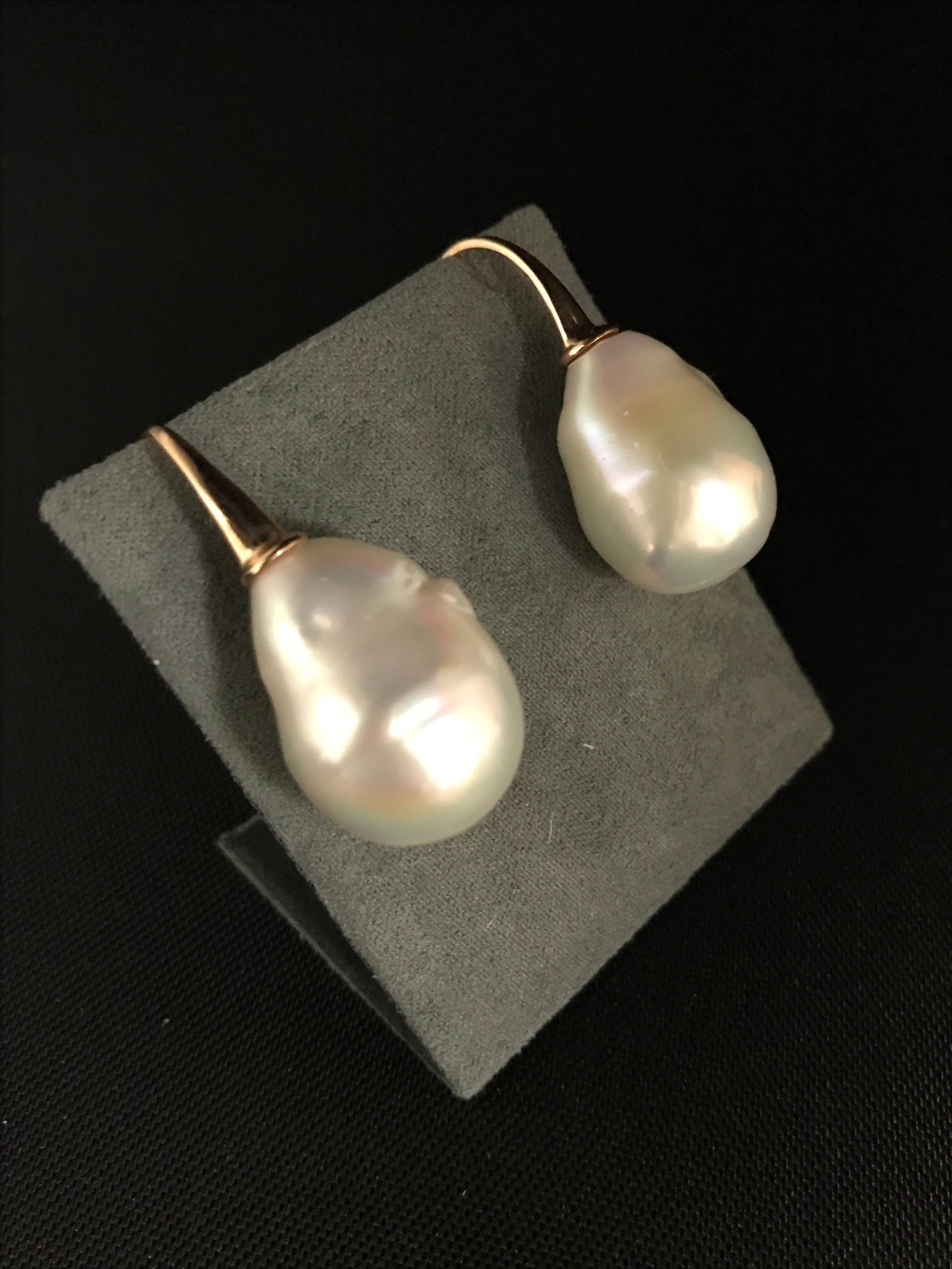 Women's Cultured Pearls and Pink Gold Baroque Earrings