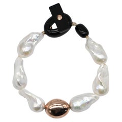 Baroque Pearl Bracelet with 18K Rose Gold and Vintage Bakelite Clasp