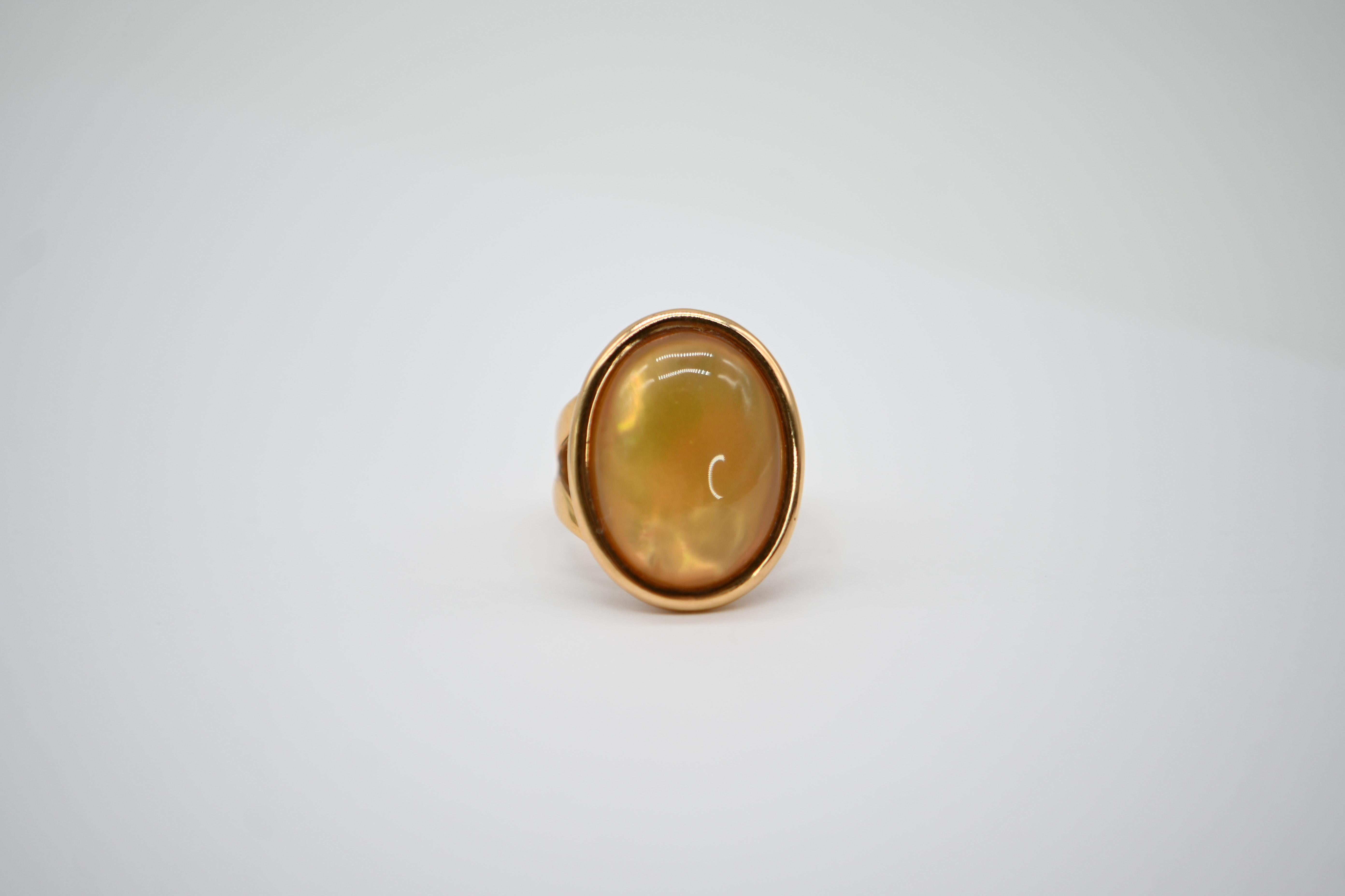 Bague en or jaune 18K avec citrine double face et quartz fumé en vente 1