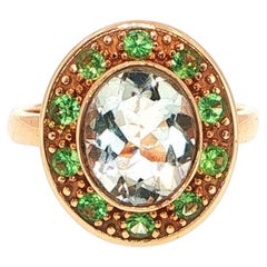 18K Rose Gold Green Amethyst & Zavorite Cocktail Ring, Europe, New